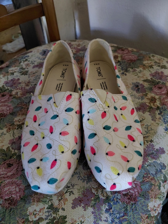Toms Shoes - Toms White Canvas Slip-Ons with Pink, Teal & Yellow Leaf Print